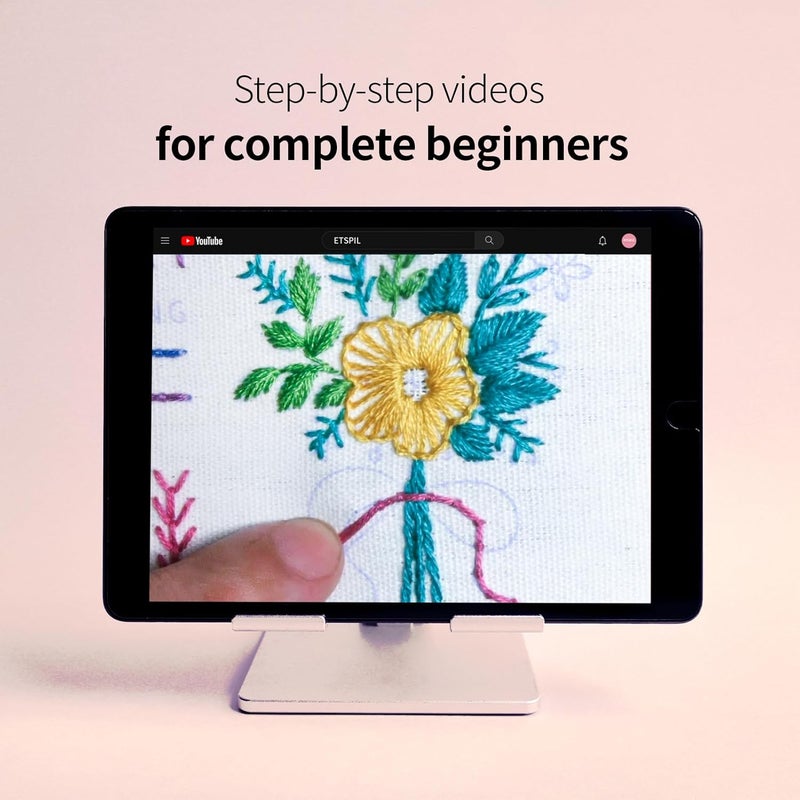 ETSPIL 3 Pack Embroidery Kit for Beginners and Adults,Learn 33 Stitches with DIY Stamped Flower Patterns – Includes Hoop, Color Threads, Tools, and Step-by-Step Instructions with Video Tutorials - Image 3